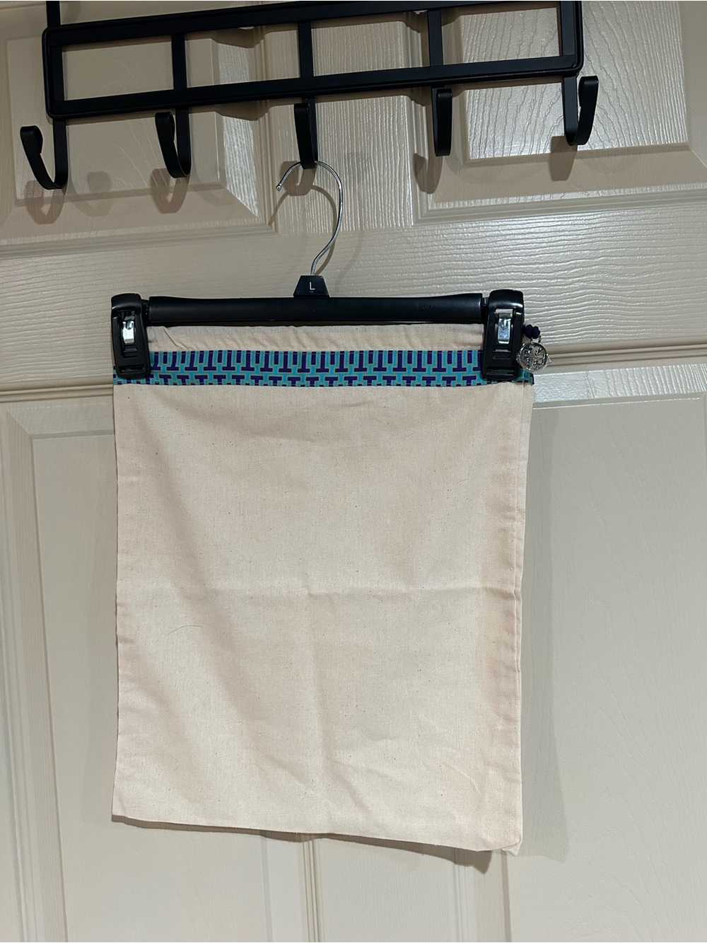 Tory Burch Cream Canvas Dust Drawstring Bag with Blue Trim